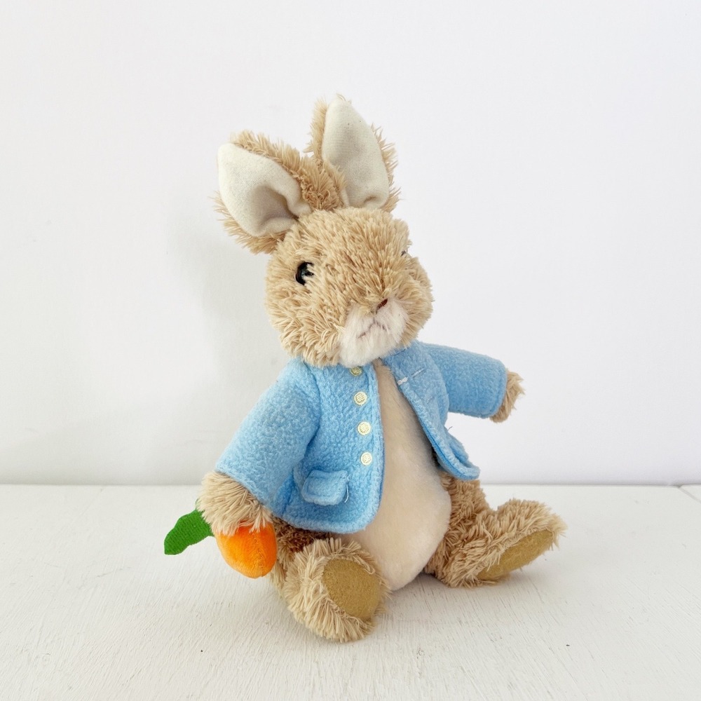 GUND Peter Rabbit Plush Tan Blue Jacket Carrot Stuffed Animal Toy